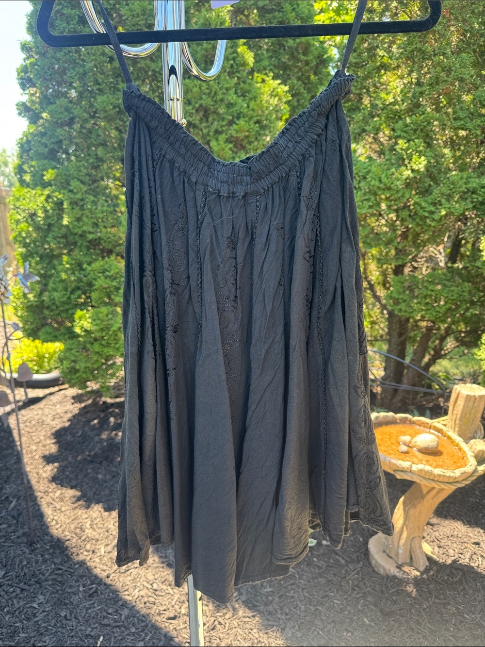 Black Women's Boho Elastic-Waist Maxi Skirt